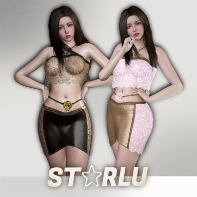 Lace and Leather Crop Top & Mini Skirt Set