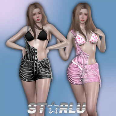 suspender denim shorts set