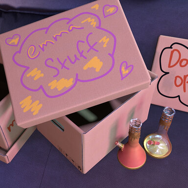 Cardboard boxes, bong