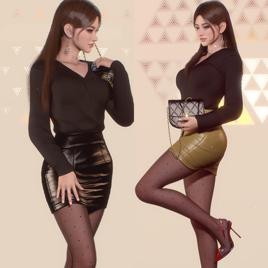 Leather skirt and sweater set