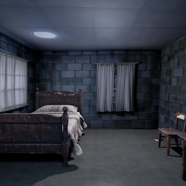 VR room Dingy dark room. One way in No way out