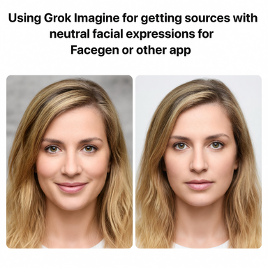 Using Grok Imagine for getting sources with neutral facial expressions for Facegen or other app